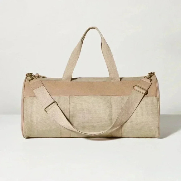 NWT HEARTH & HAND CANVAS TRAVEL DUFFEL BAG KHAKI - Picture 1 of 7